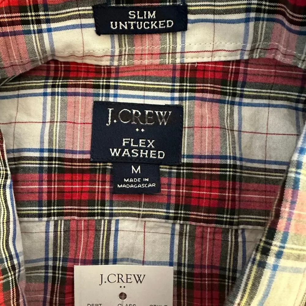 NWT J.Crew Men’s Medium Red Plaid Slim Untucked Fit Stretch Cotton Shirt